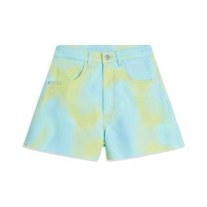 WeWoreWhat NWT Flare Bell Short Green Blue ZVI Tie Dye Stretch Twill Denim Sz 31